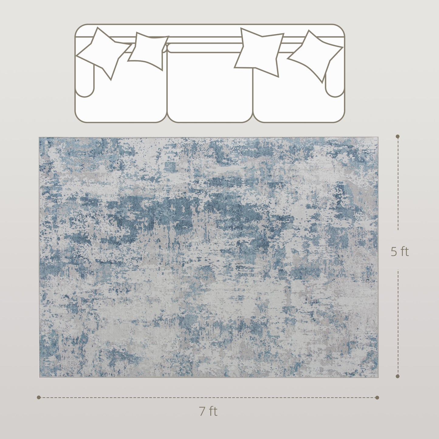 Machine Washable Area Rug 5x7 - Non-Slip Abstract Blue