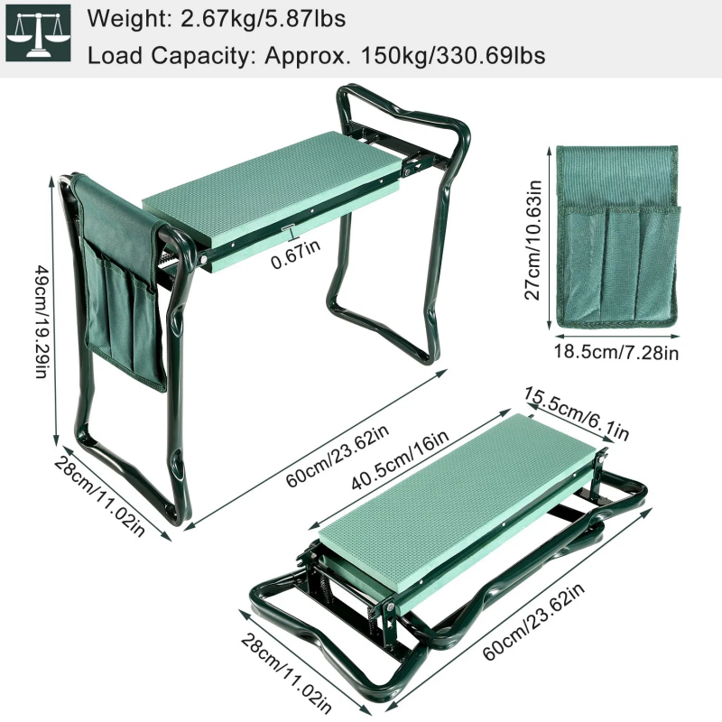 Foldable Garden Kneeler Seat with Cushions & Tool Pouch - Portable Gardening Tool