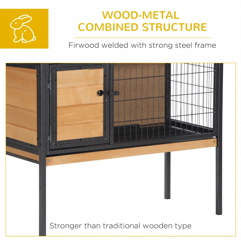 Elevated Rabbit Hutch with Metal Frame, Leak Tray & Weather-Resistant Roof