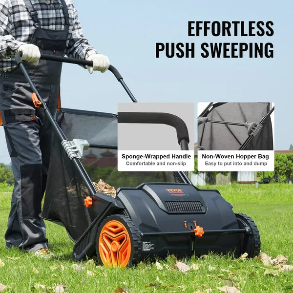 Push Lawn Sweeper 21-Inch Leaf and Grass Collector with Large 3.5 Cu Ft Mesh Hopper and Dual Spinning Brushes