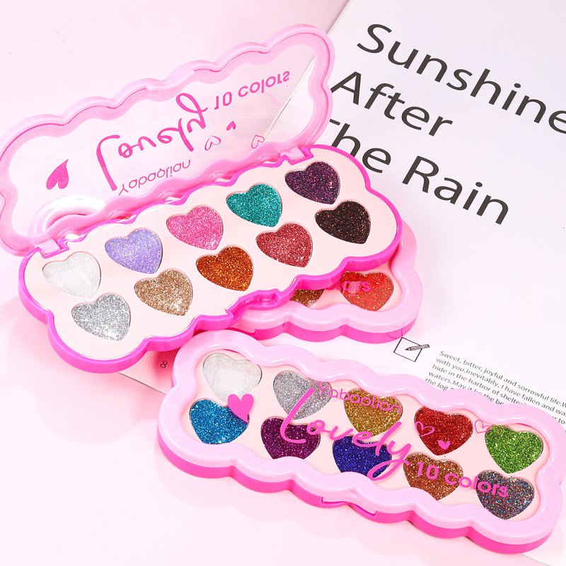 Pearlescent Heart Sequins Eye Shadow Palette – 10 Color Classifications