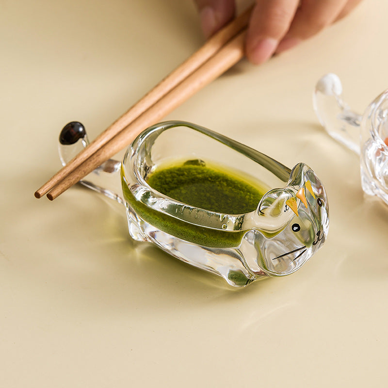 Cat Crystal Glass Saucer Dish for Kitchen & Dining - Multiple Colors