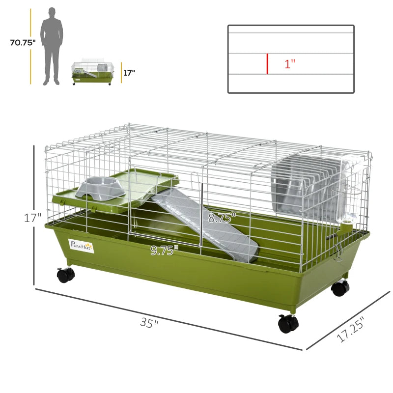 Small Animal Cage for Rabbits & Guinea Pigs - Green, 915x475x180mm