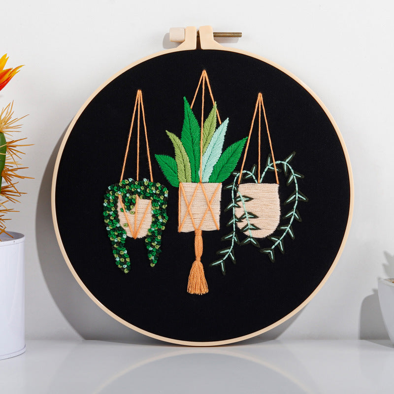 DIY Embroidery Kit Fabric Flower and Grass Letter Sewing Set - Home Crafts