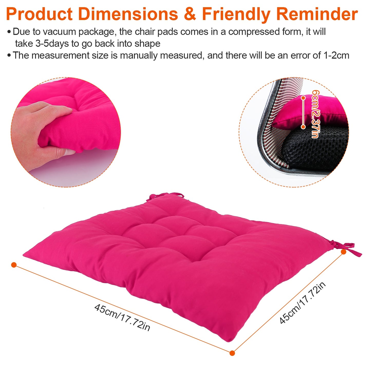 4-Pack Soft Square Chair Cushion Pads - 17.72" for Home & Office