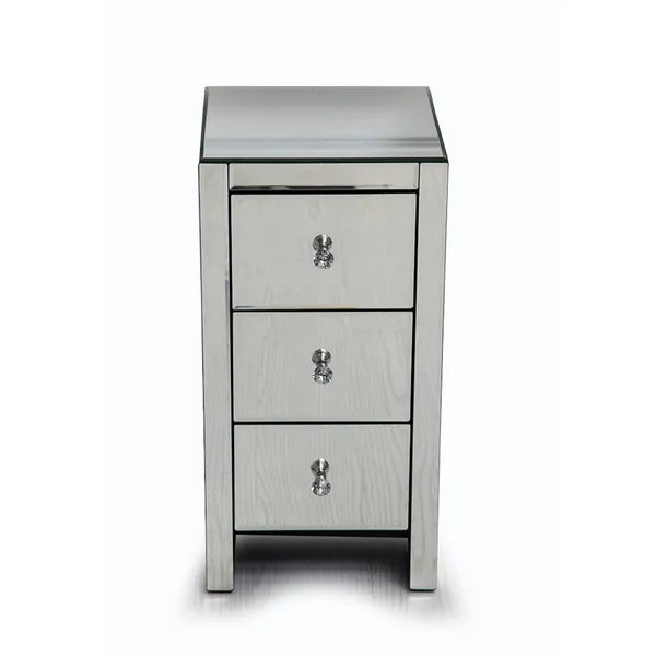 Mirrored Glass Bedside Table with 3 Drawers - Small