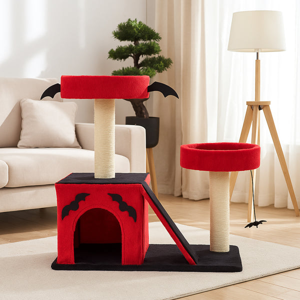 Halloween Cat Tree with Spooky Gothic Design, Large Cat Condo & Perches