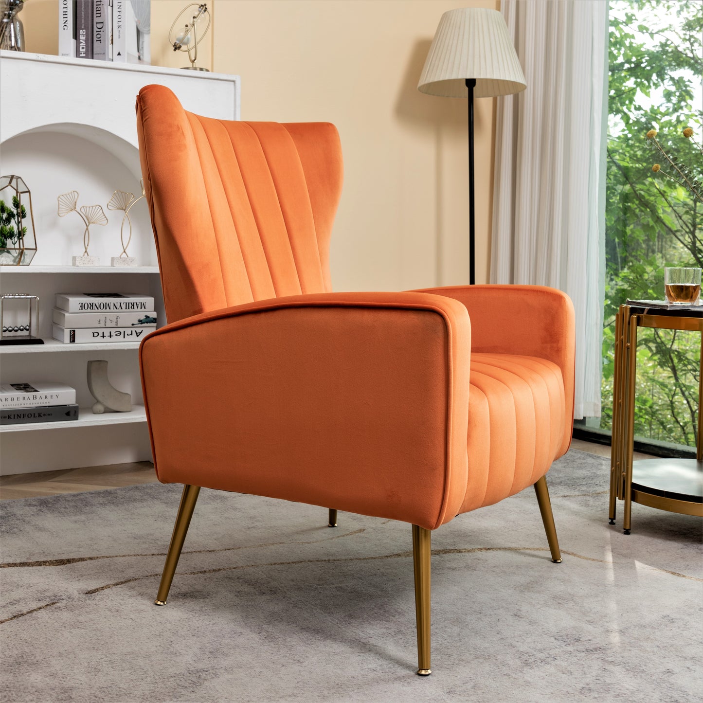 Velvet Accent Chair With Metal Legs, Modern Upholstered Armchair,