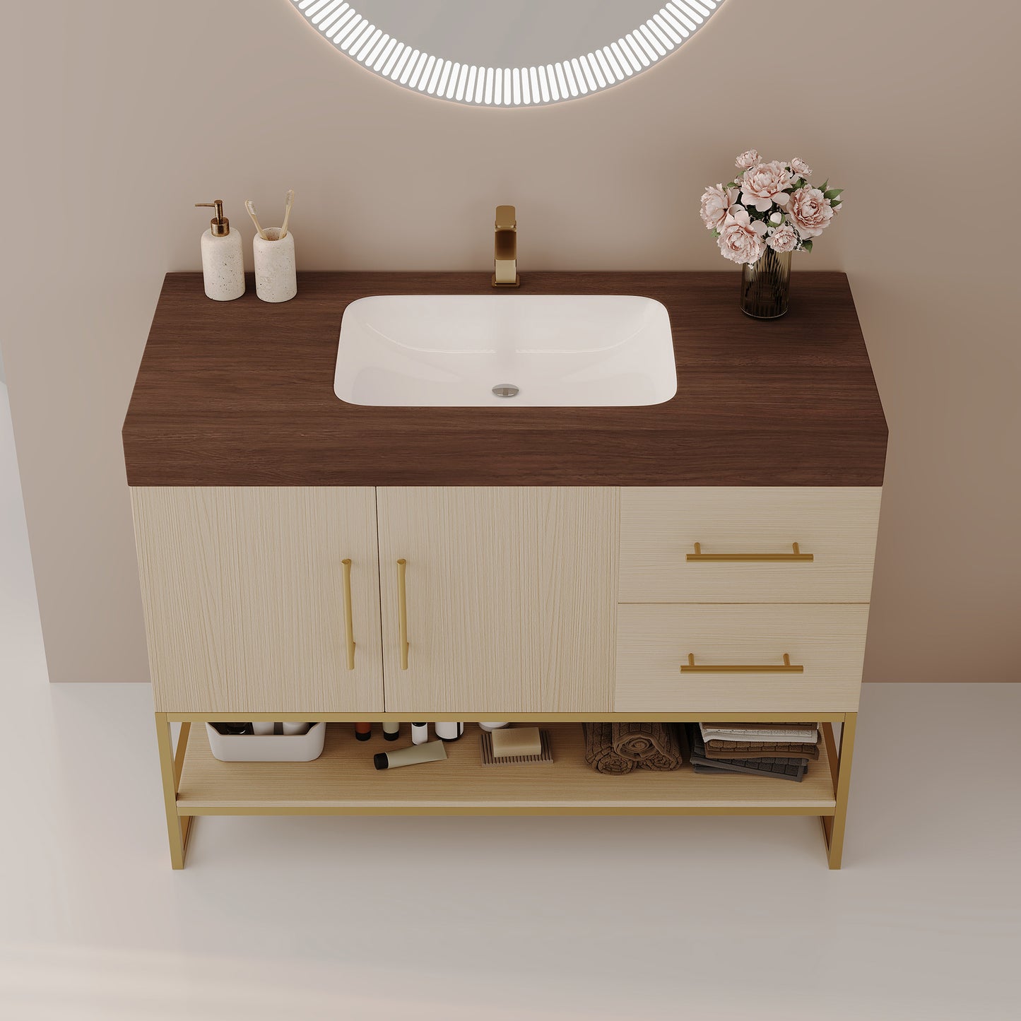 36" Modern Free-Standing Bathroom Vanity with Ceramic Sink & Stone Top