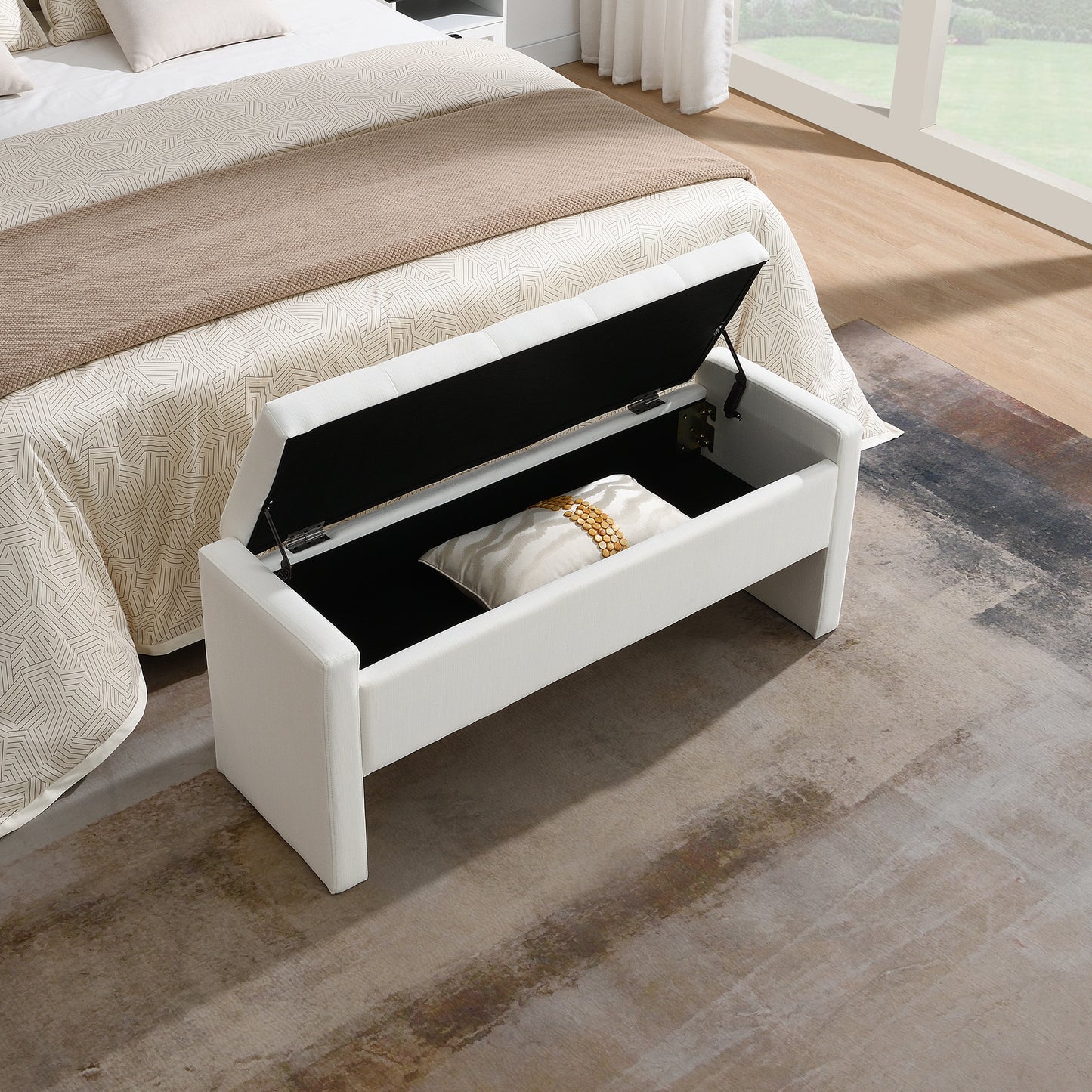 Upholstered Storage Bench with Comfy Design - Beige