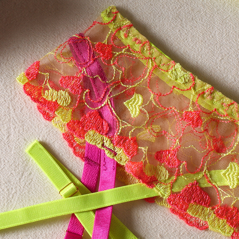 Sexy Lingerie Set with Garter Belt & Leg Rings - Deep V & Colorful Options
