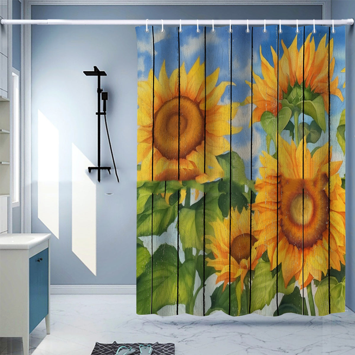 Waterproof Digital Printing Shower Curtain - Punch-Free European Style 183x214cm