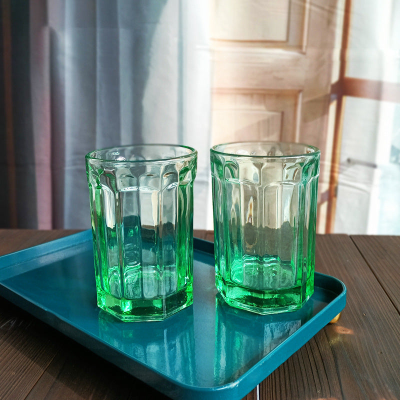 Vintage Green Glass Hexagonal Wine Cup - European Style, 300ml