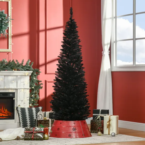 6 Ft Slim Artificial Pencil Christmas Tree with 390 Branch Tips - Black
