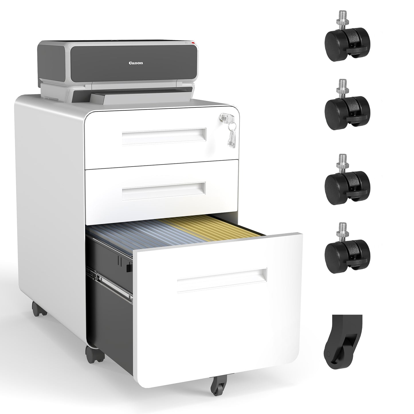 3-Drawer Wide Mobile File Cabinet With Lock, All-Steel Metal Storage
