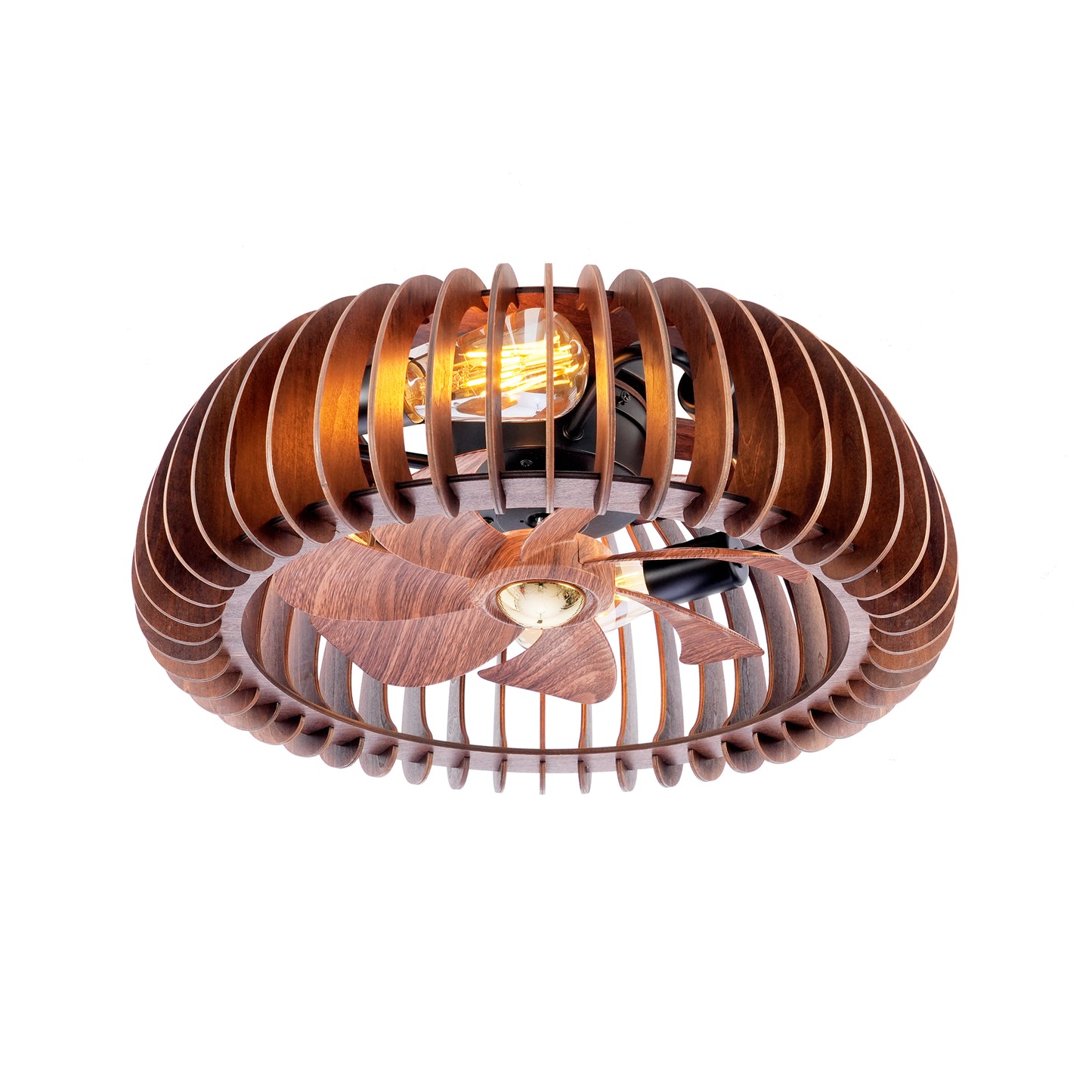 20" Semicircle Modern Flush Mount Ceiling Fan Light with Remote Control - Wood