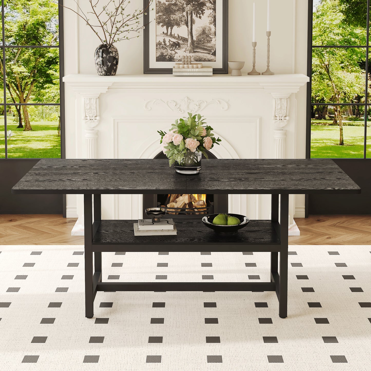 A 71 X35.4 Inch Dining Table With Tabletop Cleverly Pieced Together