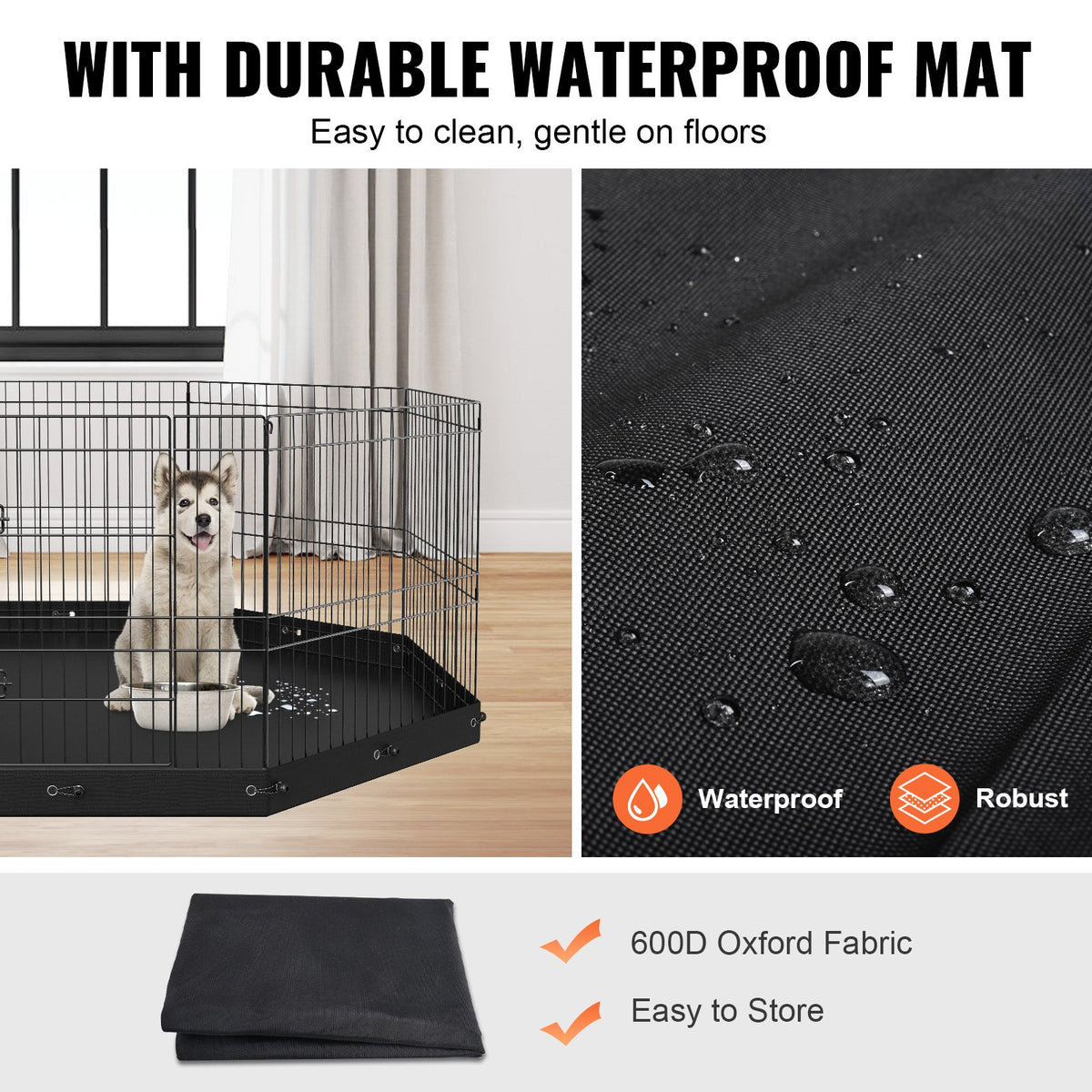 Foldable Metal Dog Playpen with Bottom Pad - 8 Panels Indoor Outdoor Pet Fence - Black