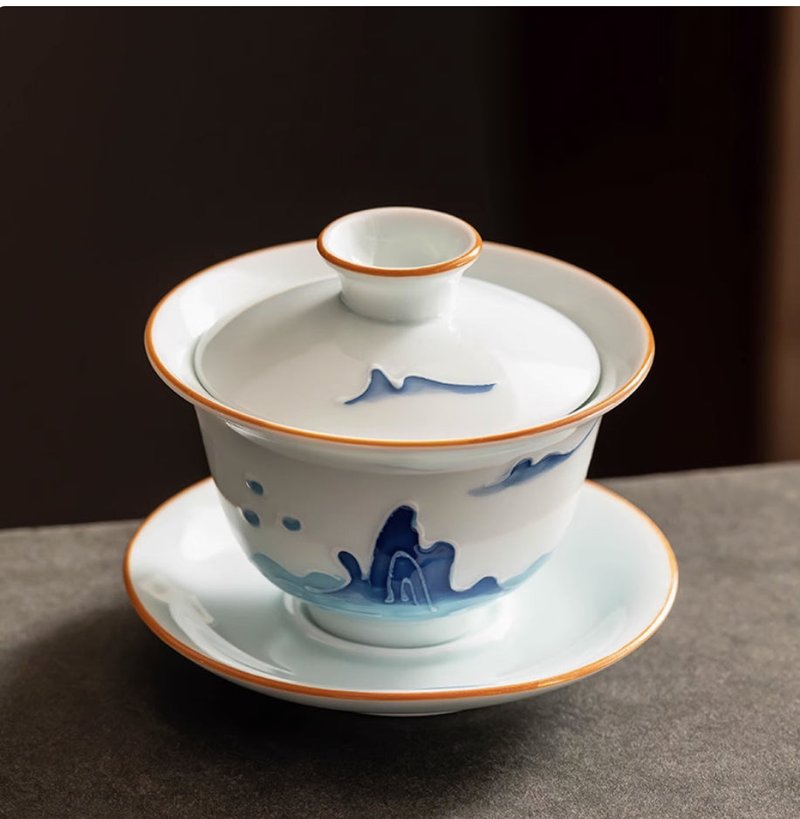 Large Hand Painted White Porcelain Tea Set - Modern Tableware