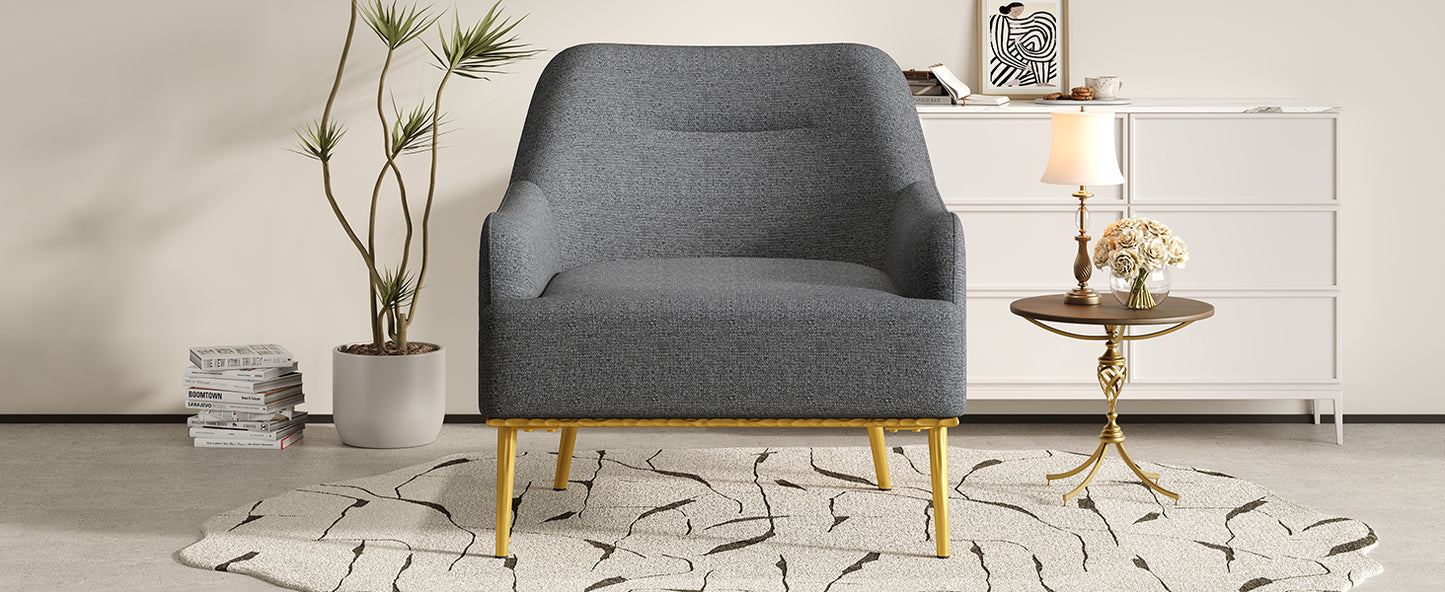 Modern Accent Chair with Curved Backrest and Gold Legs - Dark Gray