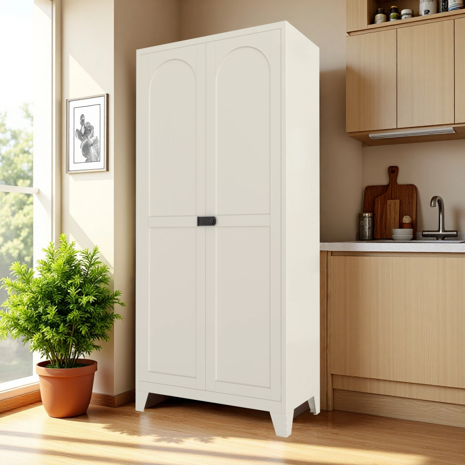 71'' Metal Storage Cabinet with Lock & Adjustable Shelves - Beige