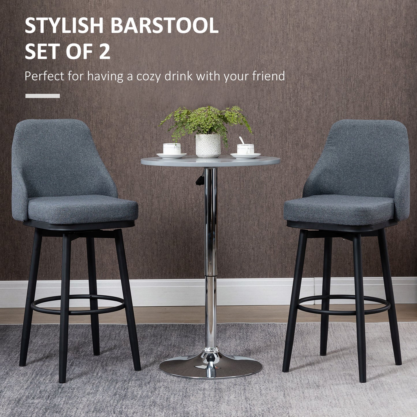 Set of 2 Modern Swivel Bar Stools - Dark Gray