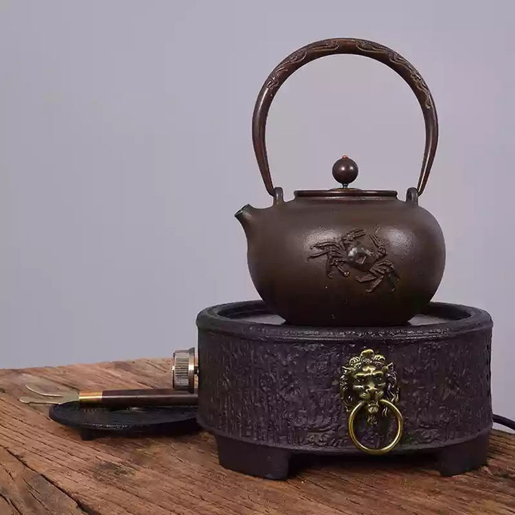 Cast Iron Embroidered Teapot - Traditional Chinese Style, 1.2L for Tea & Boiling Water