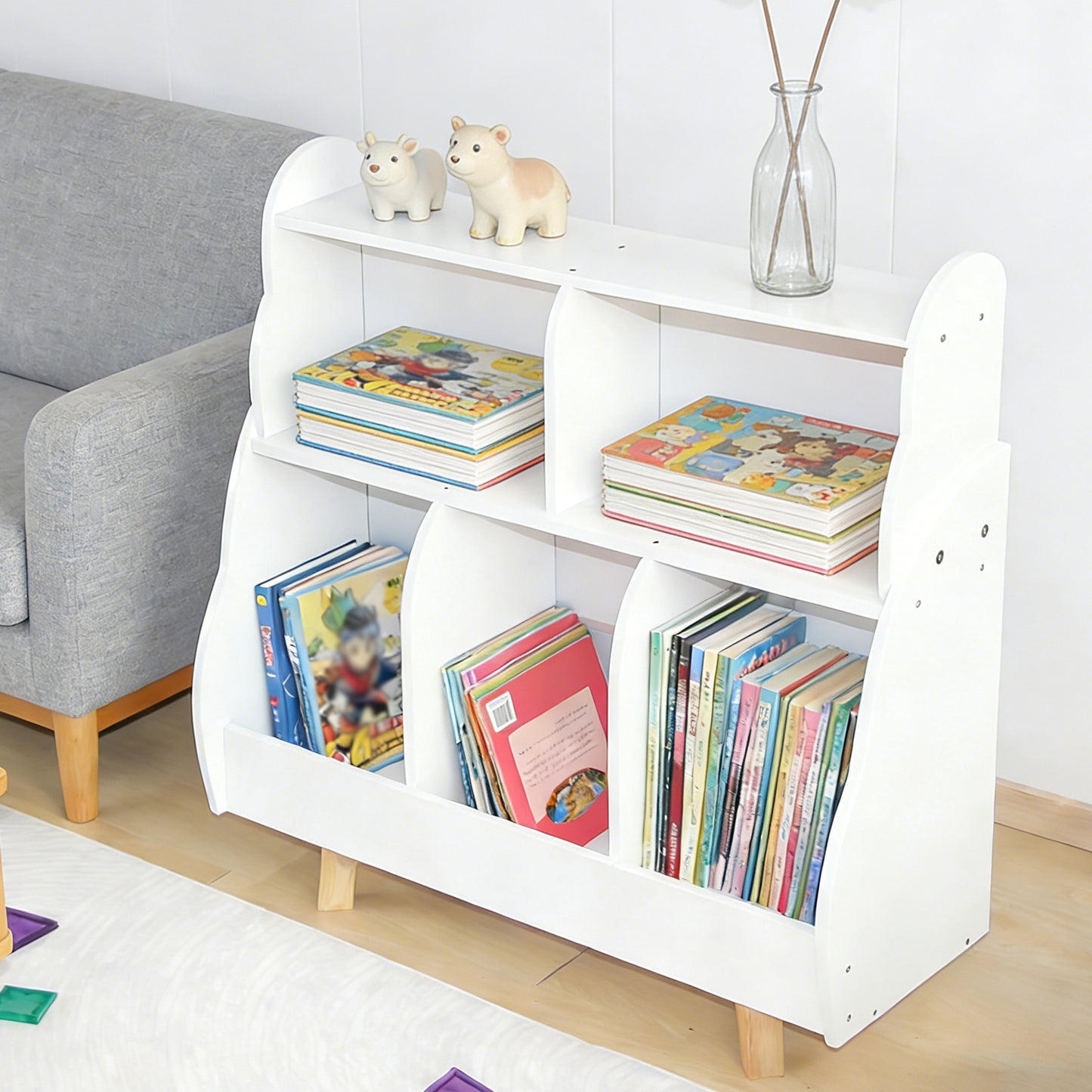 3 Tier Kids Bookshelf Toy Storage Organizer Toddler Bookcase With 5