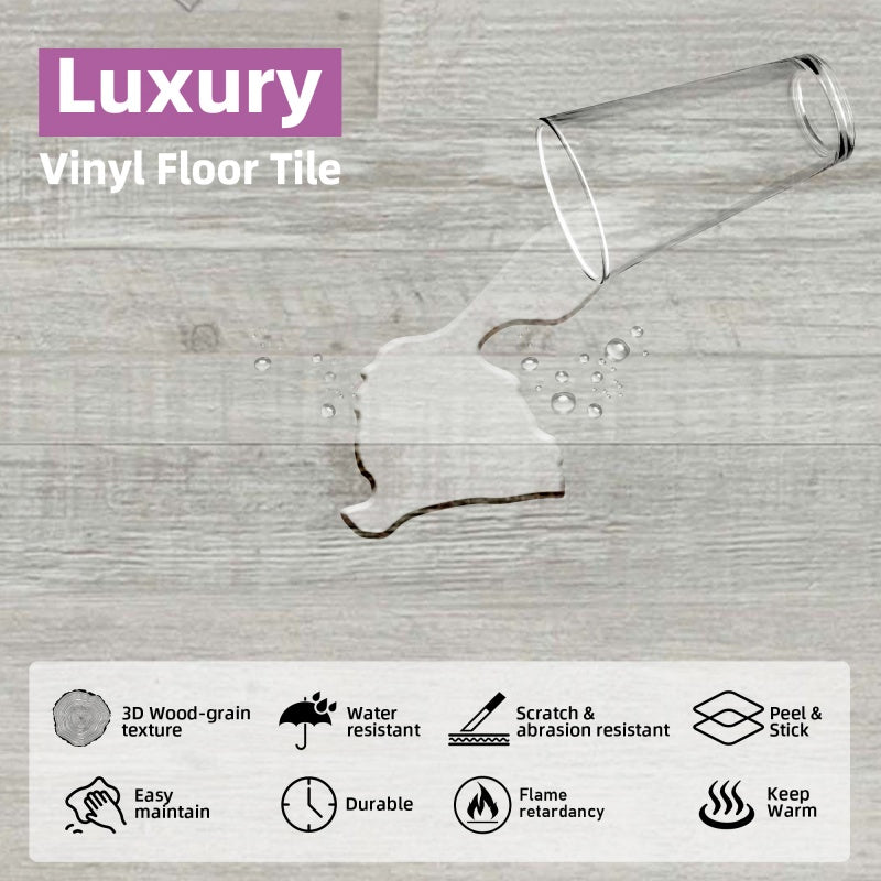 Waterproof Vinyl Peel and Stick Flooring Tiles - Light Gray - 36 PCS