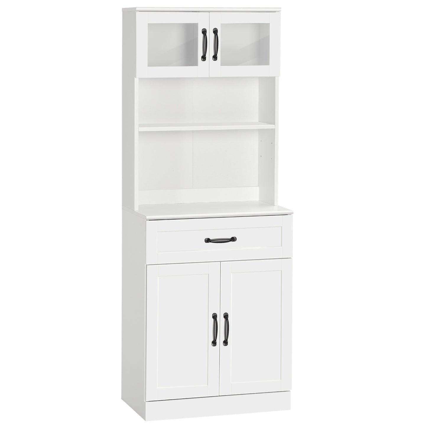 Freestanding Kitchen Pantry, 4-Door Buffet Cabinet with Hutch, Coffee