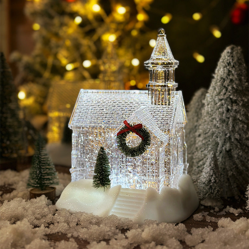 Christmas Crystal House Decoration Set - 18cm Pink & Clear Holiday Ornament
