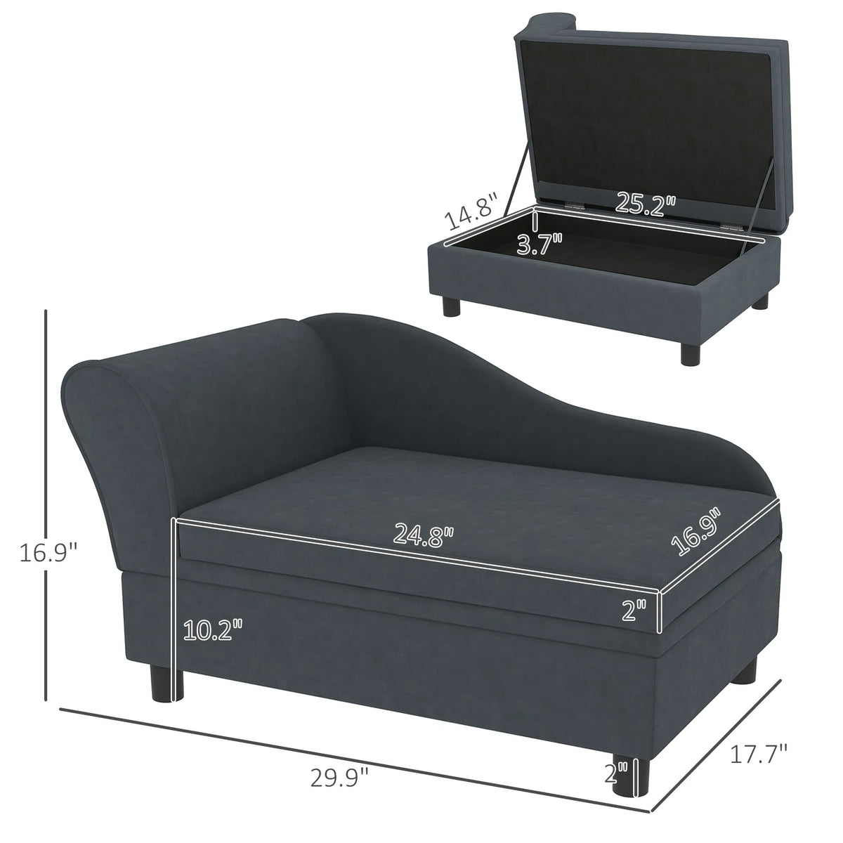 Pet Sofa Bed Couch with Storage for Cats and Small Dogs - Dark Gray