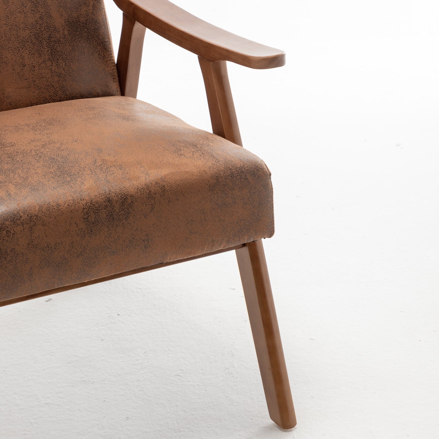 Mid-Century Modern Accent Chair with Solid Wood Frame - Brown
