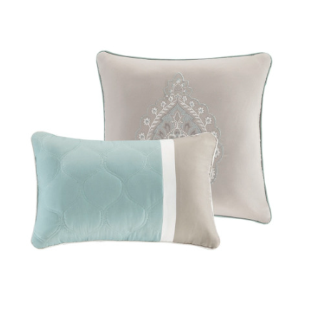 Queen 8 Piece Seafoam Comforter Set - Quilted & Damask Design