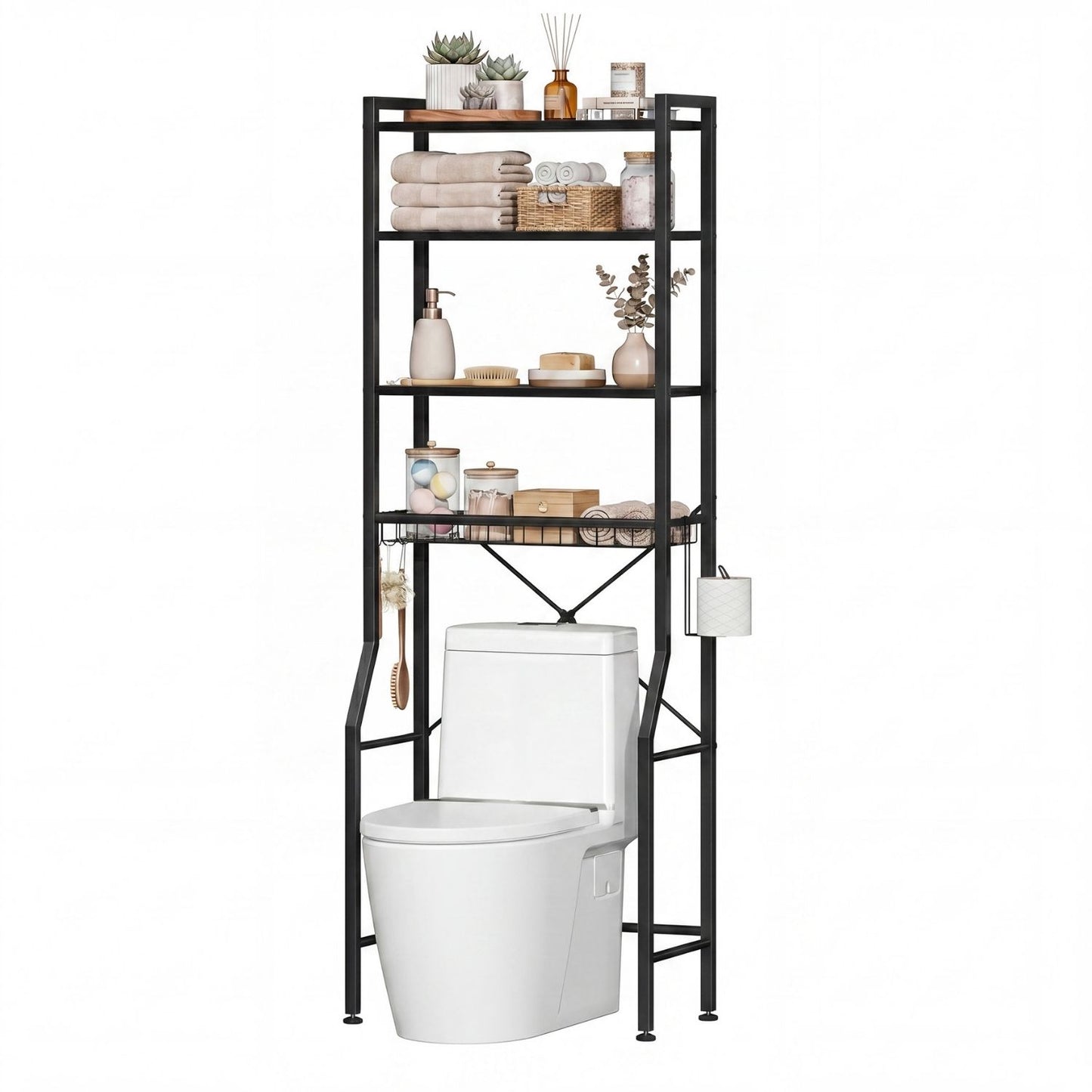 68-inch Independent Bathroom Storage Rack, Iron And Wood Material