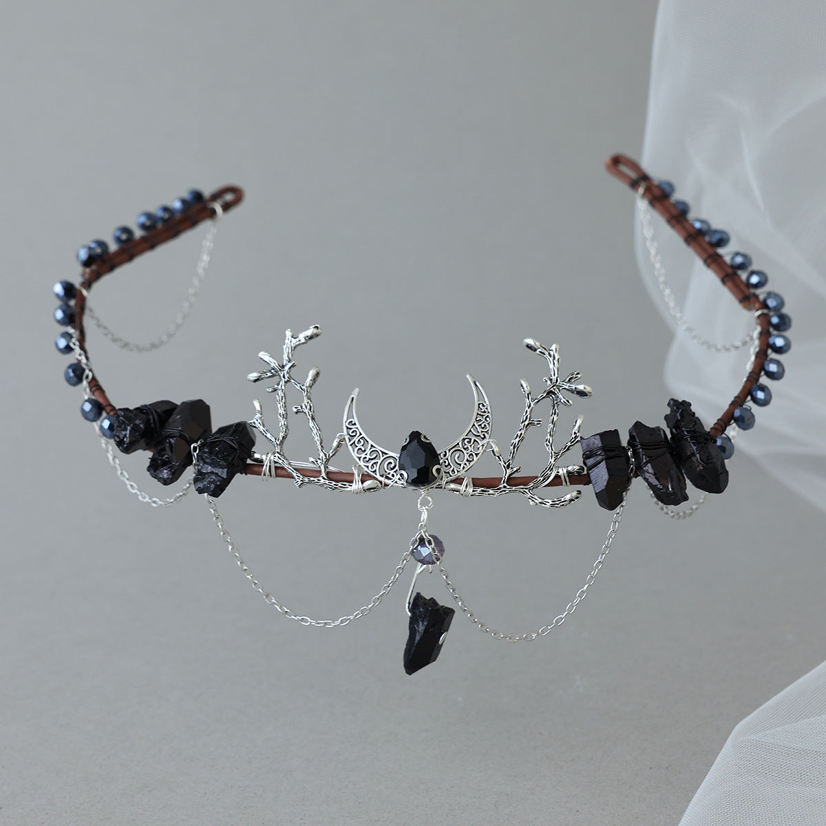Handwoven Moon Tassel Chain Hairband - Black