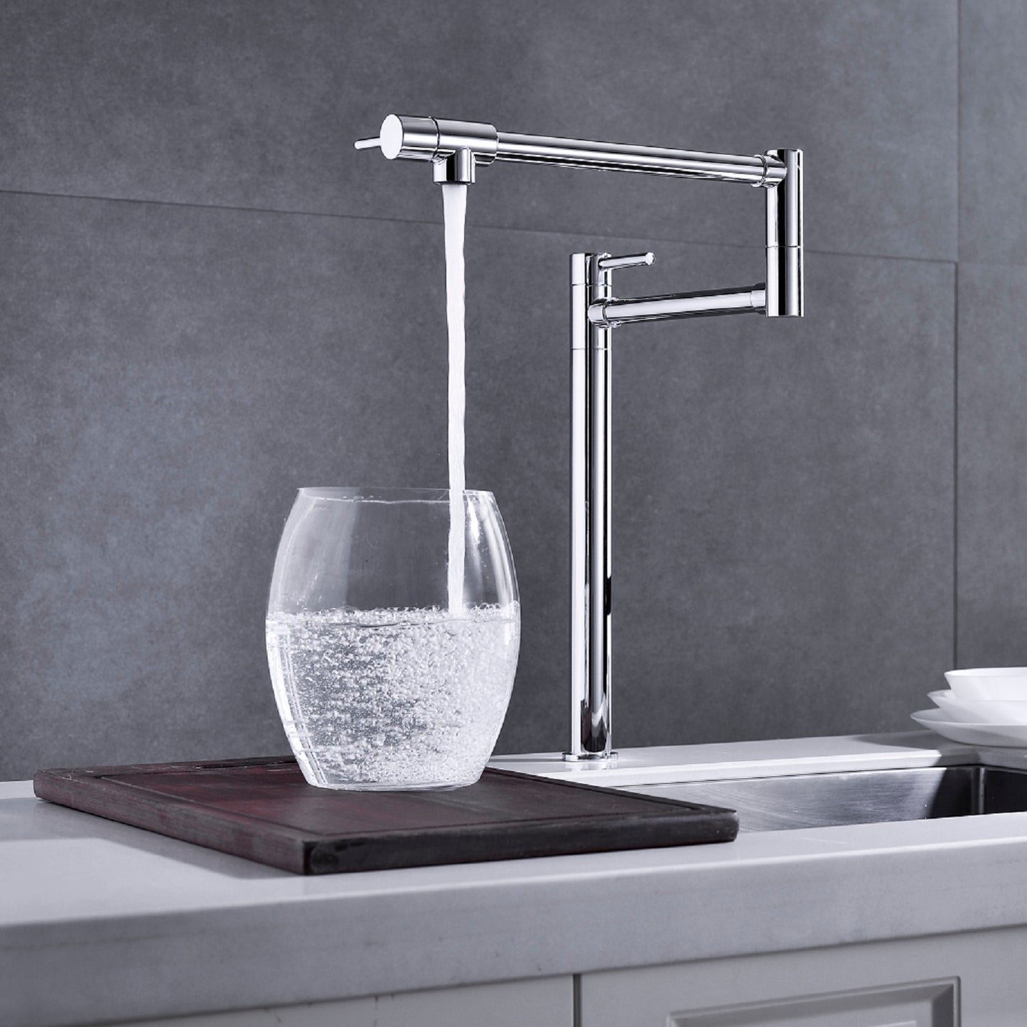Folding Kitchen Faucet with Pot Filler and Extended Handle