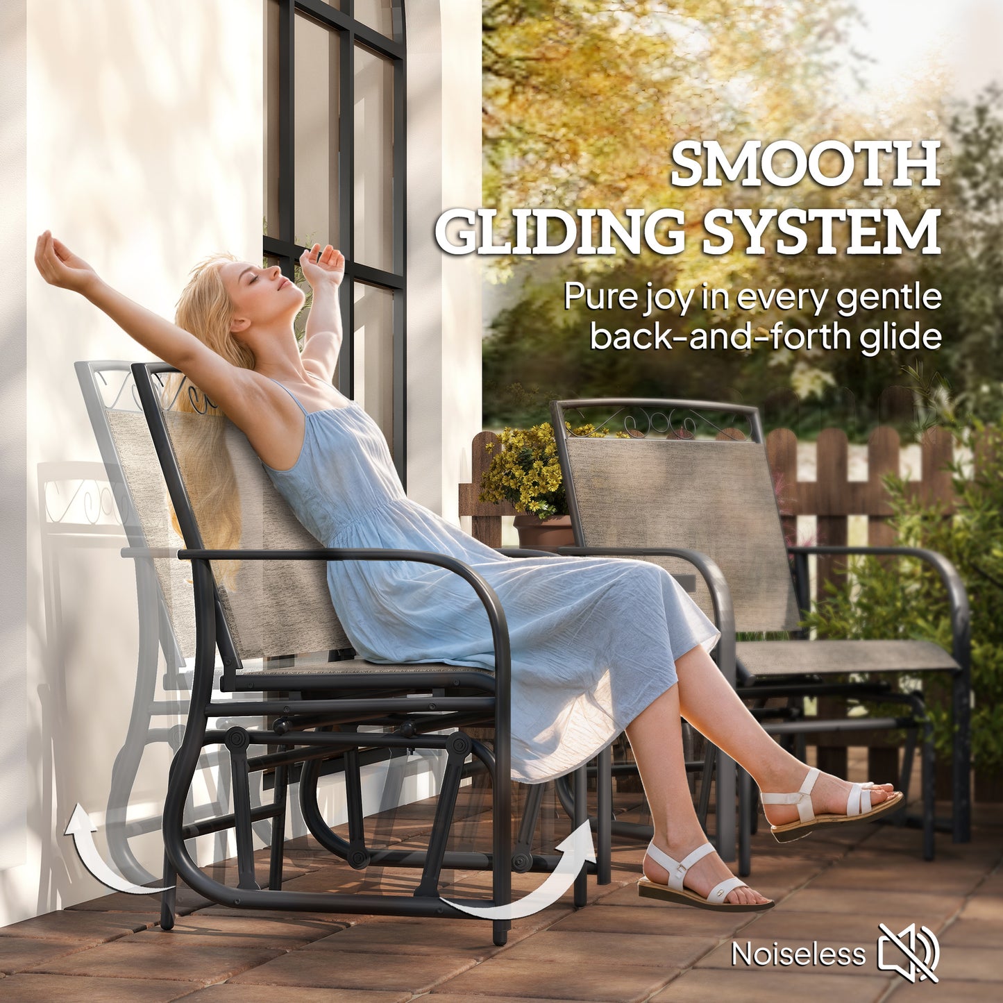 Outdoor Glider Chairs with Coffee Table - Brown 2-Seater Rocking Chair
