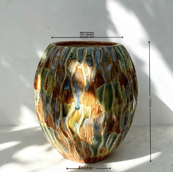 Ceramic Flower Pot with Wavy Rim or Dinosaur Egg Surface - Handmade Home Garden Decor