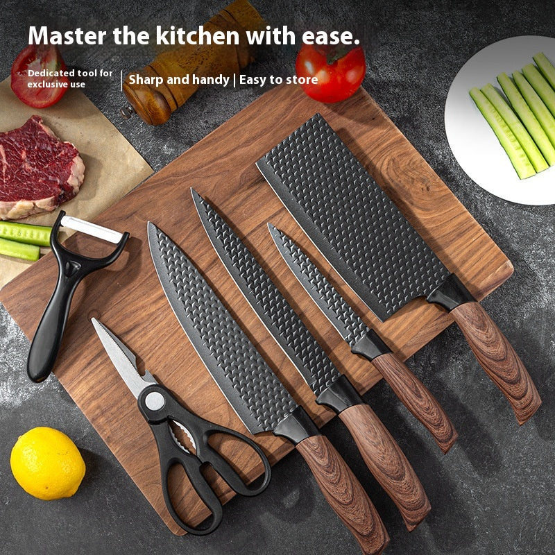 Six-Piece Stainless Steel Kitchen Knife Set with Diamond Finish - Modern Design