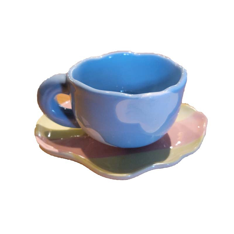 Hand Painted Blue Sky & Cloud Coffee Cup and Saucer - Porcelain Drinkware