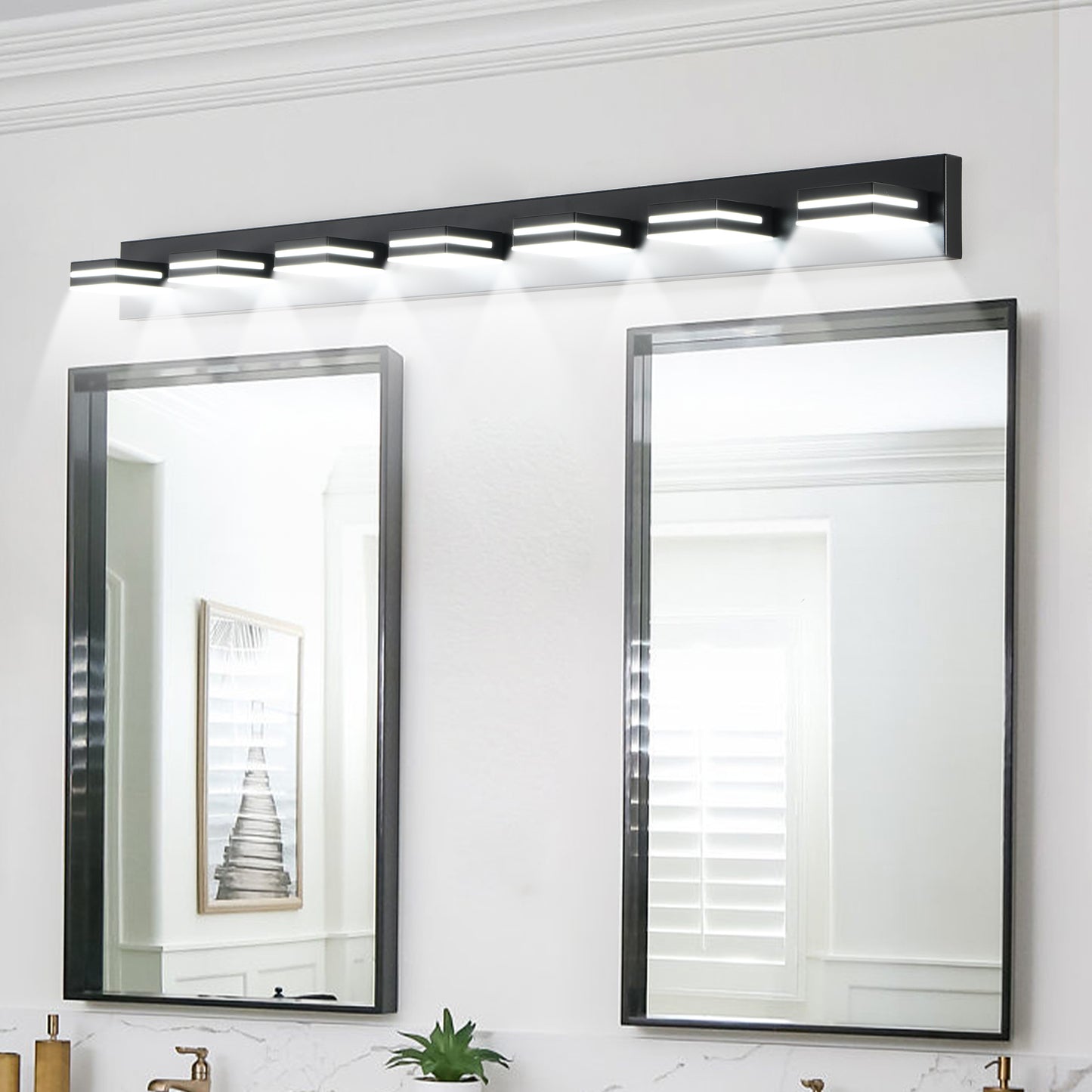 Modern Black LED Wall Sconce - 7-Light Vanity Light for Bathroom