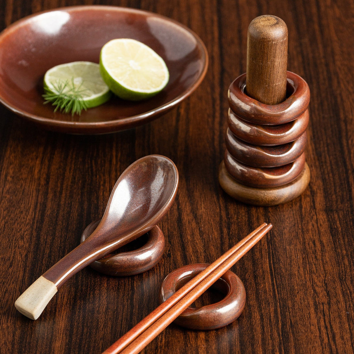 Japanese Ceramic Chopstick Rest Set with Storage Rack - Multiple Colors