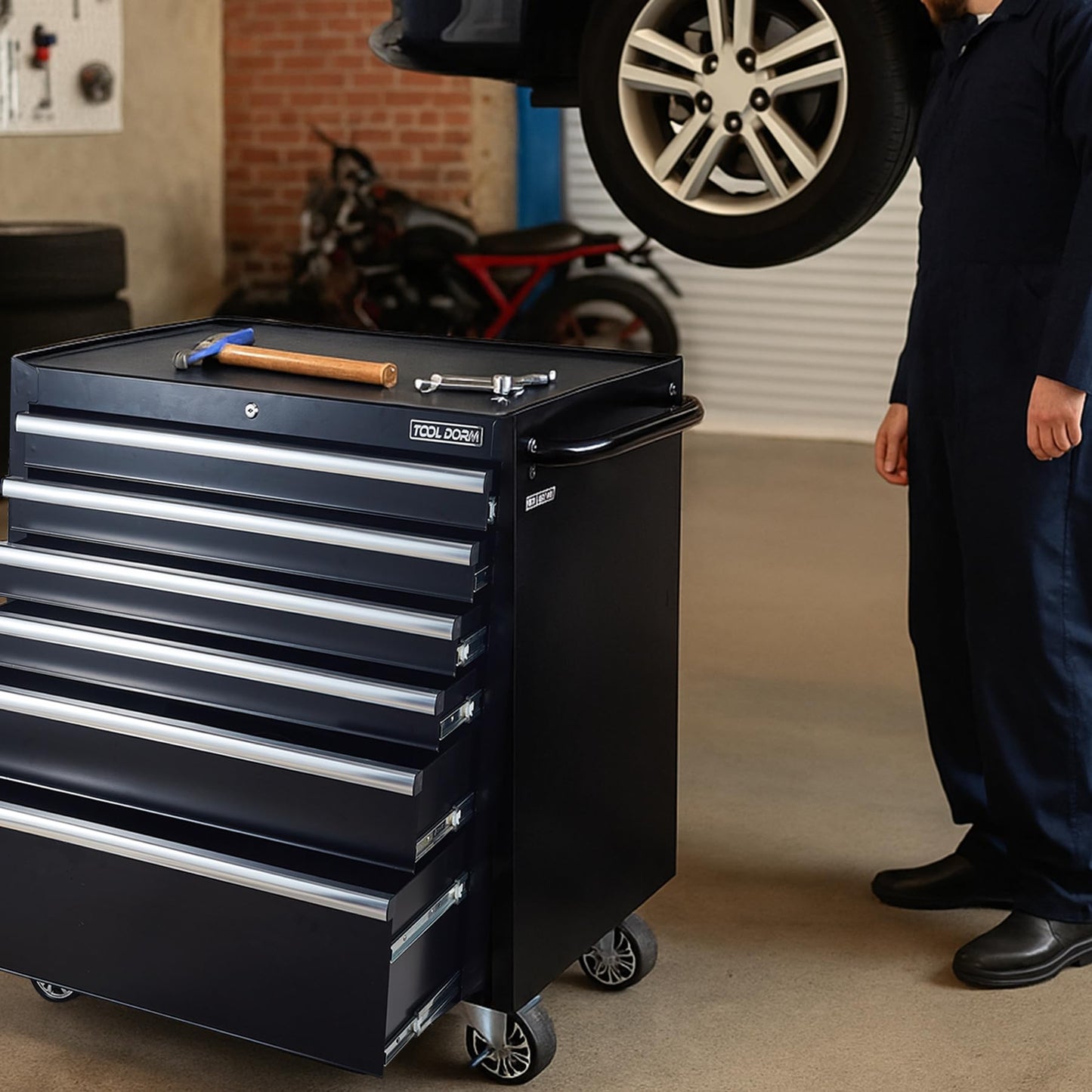 36-Inch 8-Drawer Tool Storage Cabinet with Lock and Wheels, Blue Steel