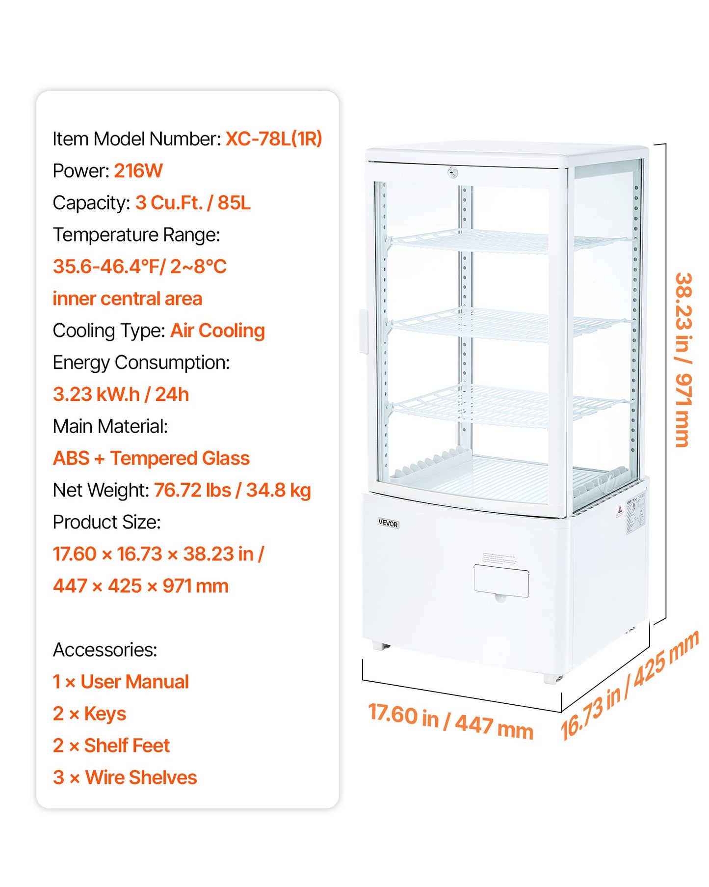 3 Cu.Ft. Commercial Pastry Display Case with LED Lighting & Turbo Cooling