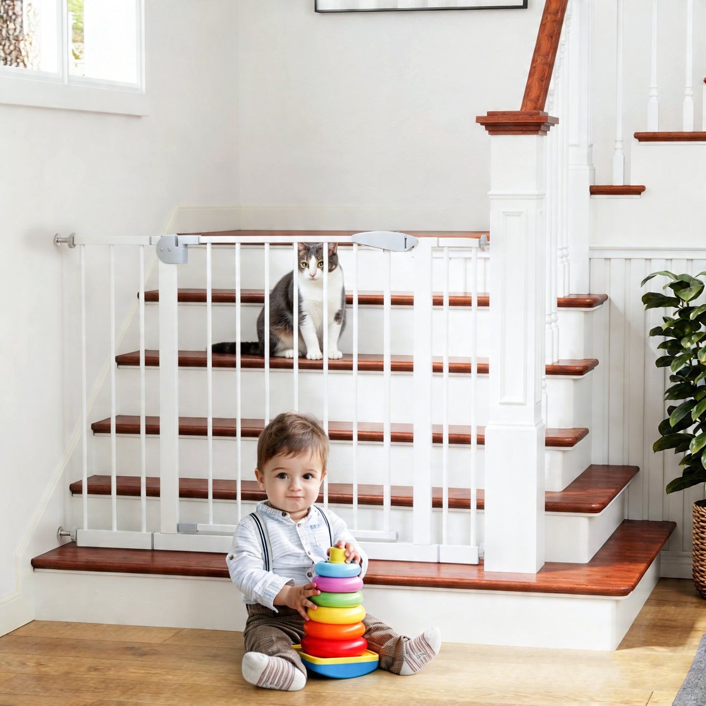 2-Pack Pressure-Mounted Baby Gate for Stairs & Doorways - White