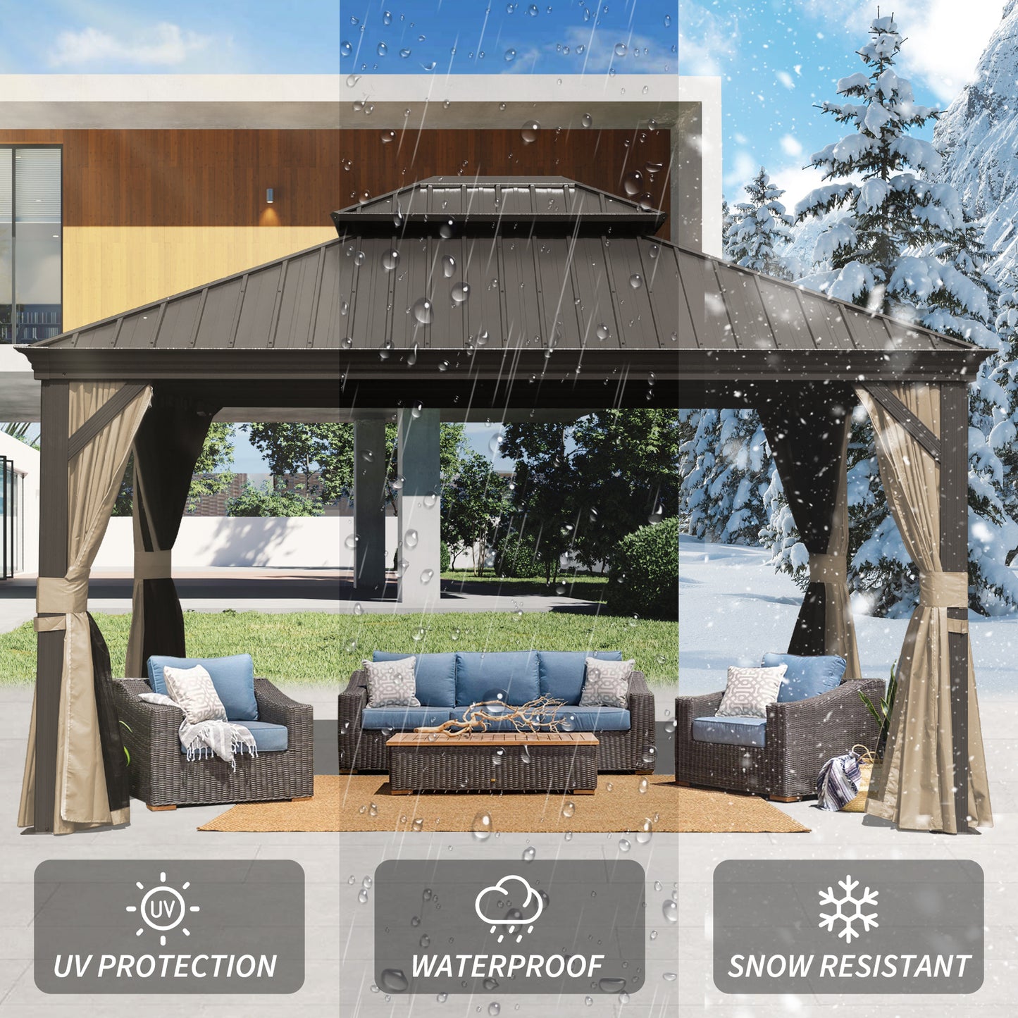 10 X 14 Hardtop Gazebo Permanent Outdoor With Galvanized Steel Double