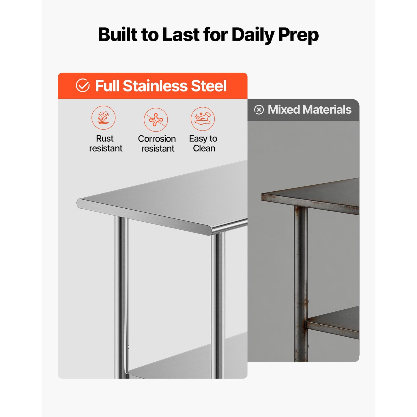 Stainless Steel Work Table 24x72 Inch Food Prep Kitchen Workstation with Adjustable Shelf