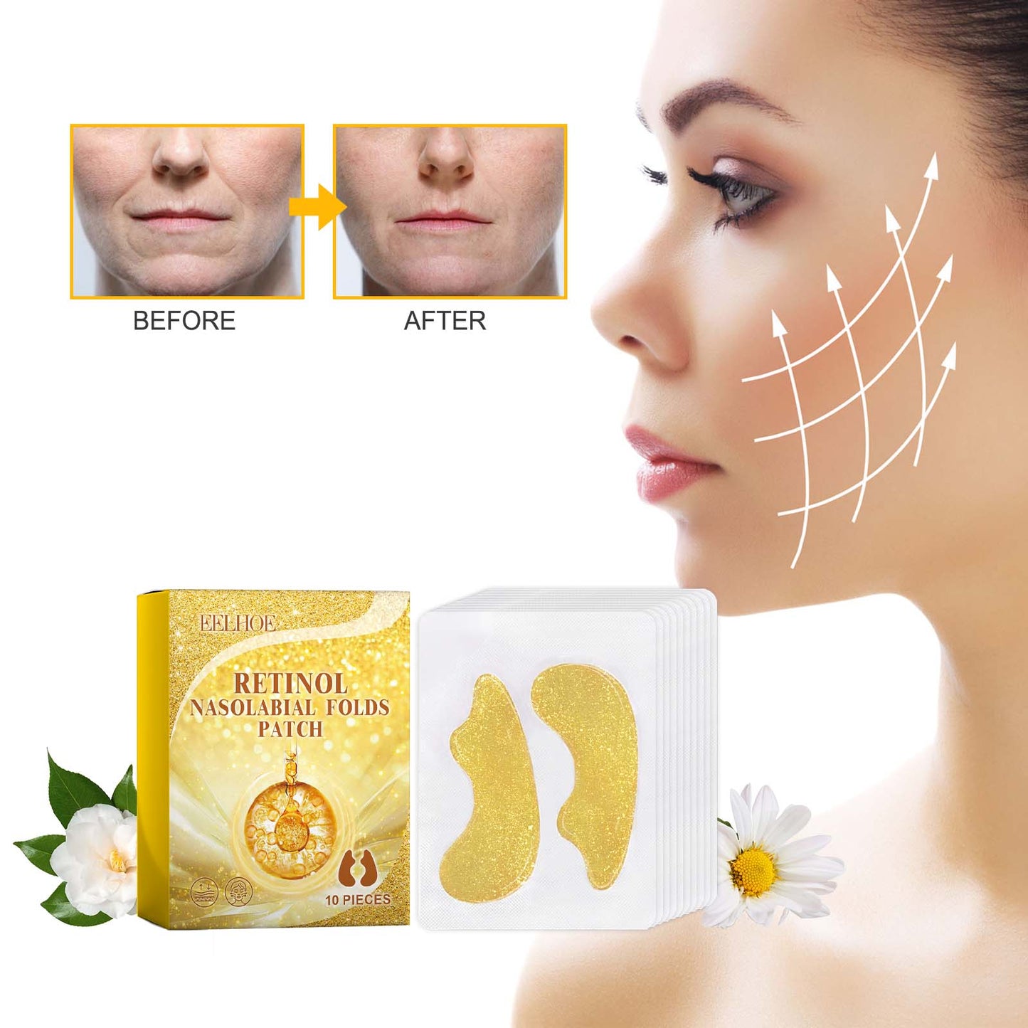 Retinol Nasolabial Folds Patches - Anti-Aging Smile Line Treatment (10 Pack)