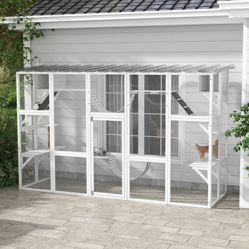 Large Outdoor Cat Window Box with Shelves & Bridges - Weather-Resistant Pet Enclosure